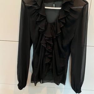 Black sheer ruffled blouse